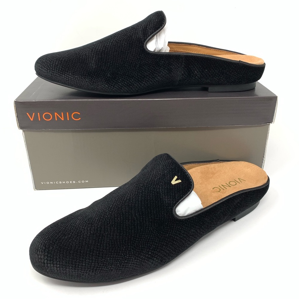 Vionic Black Velvet Flat Mules NEW!